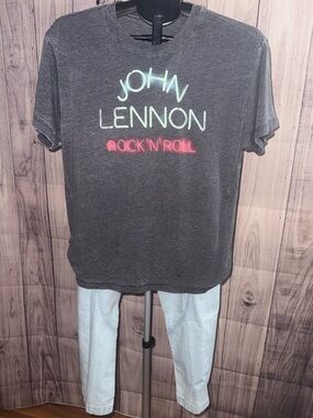 NWT FREE PEOPLE DAYDREAMER JOHN LENNON ROCK N' ROLL TEE WASHED BLACK